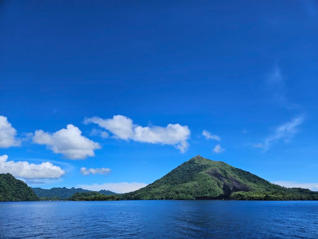The arrival at Banda Neira at the Banda Islands in Indonesia by boat