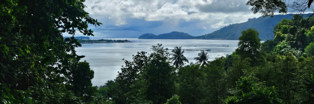 Overview of the bay at Banda Neira at the Banda Islands Moluccas Indonesia