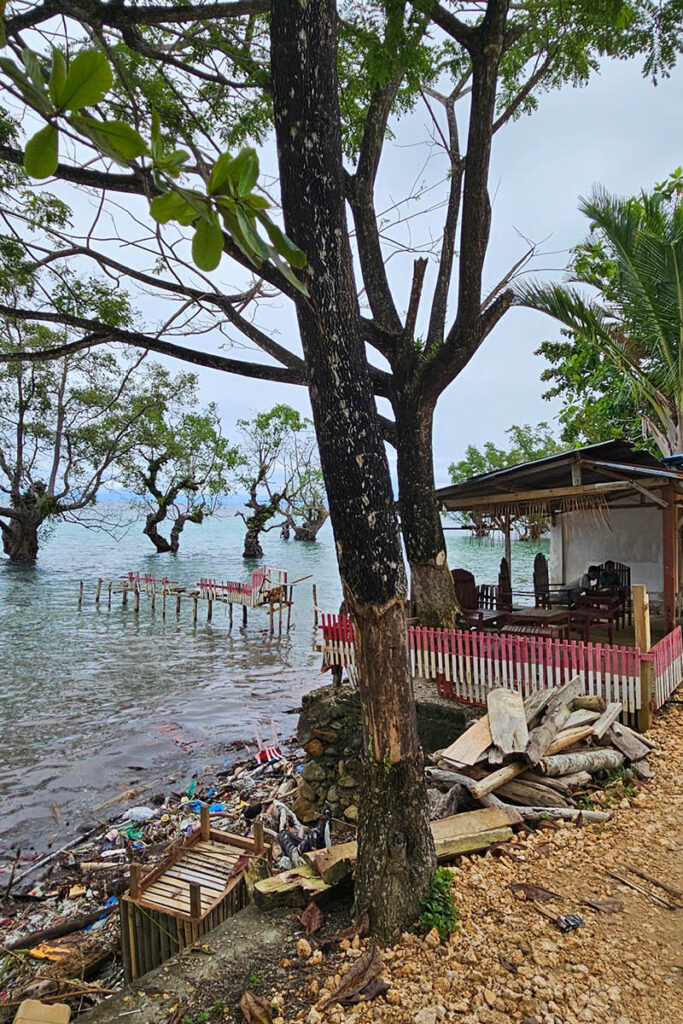 The garbage and plastic is piled up along the coast of Saparua