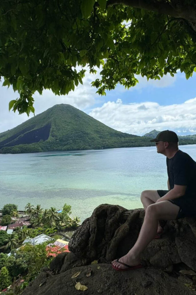 Jan Boelo overlooking the bay at Banda Neira at the Banda Islands in the Moluccas Indonesia