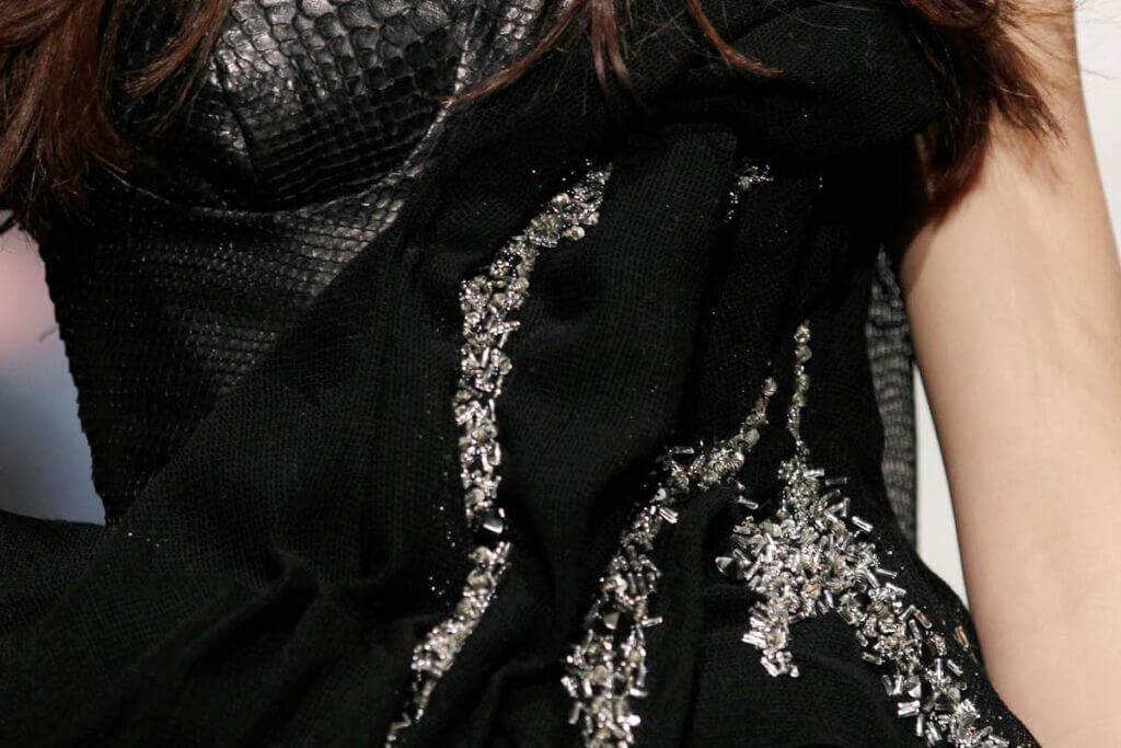 Detail of an embroidered dress by JANBOELO for fall winter 2011 2012