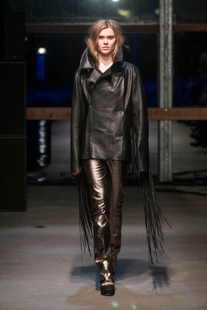JANBOELO Fall Winter 2013 2014 collection leather coat with fringes
