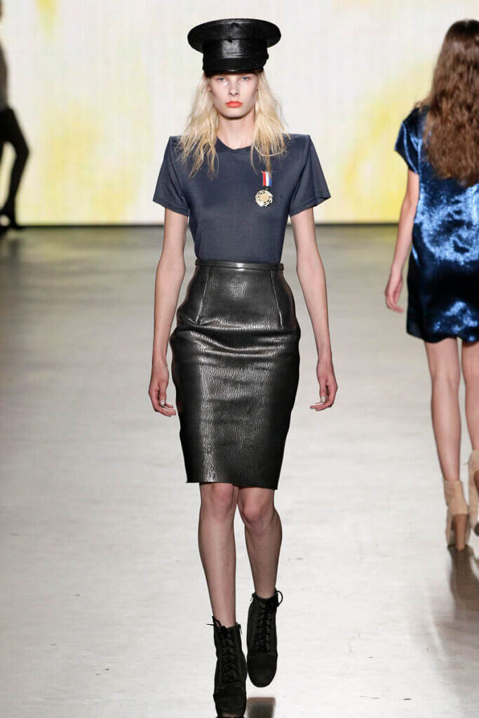 JANBOELO show Spring Summer 2013 collection Model in stylish military-inspired outfit.