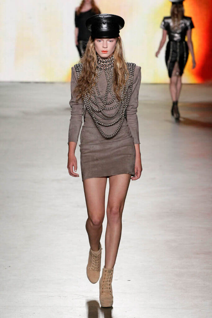 JANBOELO show Spring Summer 2013 collection taupe leather dress with chains