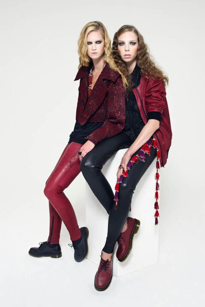 JANBOELO lookbook shot by Robin de Puy for spring summer collection look 5, Two models in stylish outfits posing.