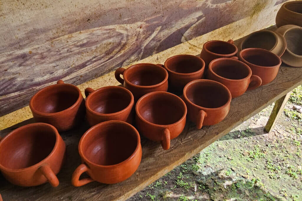 coffee cups that are made by the local pottery workshop on Saparua Island in the Moluccas