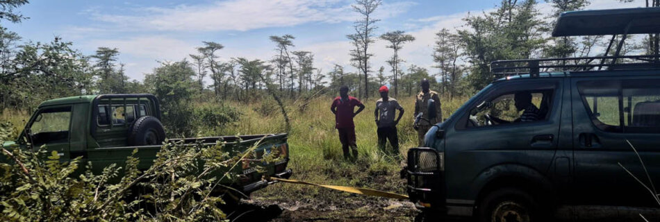 UWA pulling our car out when we were stuck in Pian Upe Wildlife Reserve Karamoja Uganda