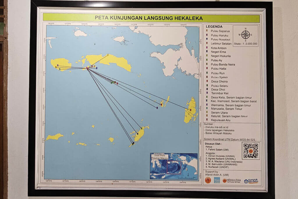 All the locations of Heka Leka shown on a map of the Moluccas Indonesia