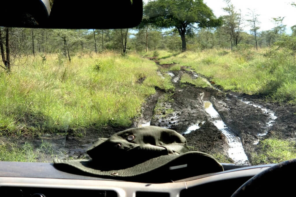 Muddy roads in Pian Upe Wildlife reserve, Karamoja Uganda