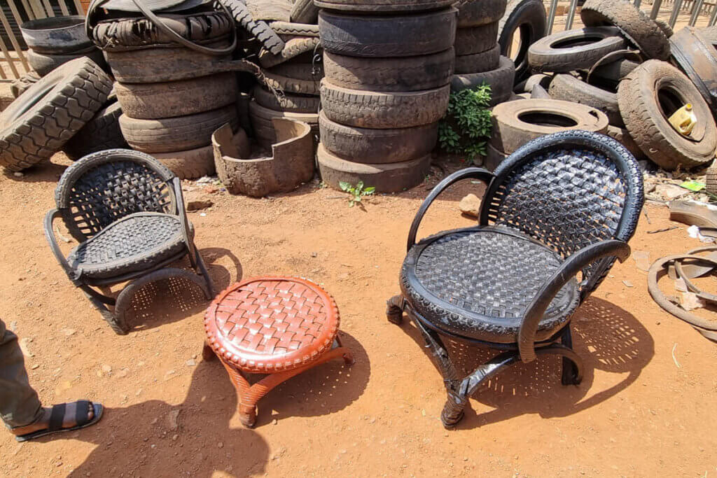 Furniture made from recycled tyres in Uganda